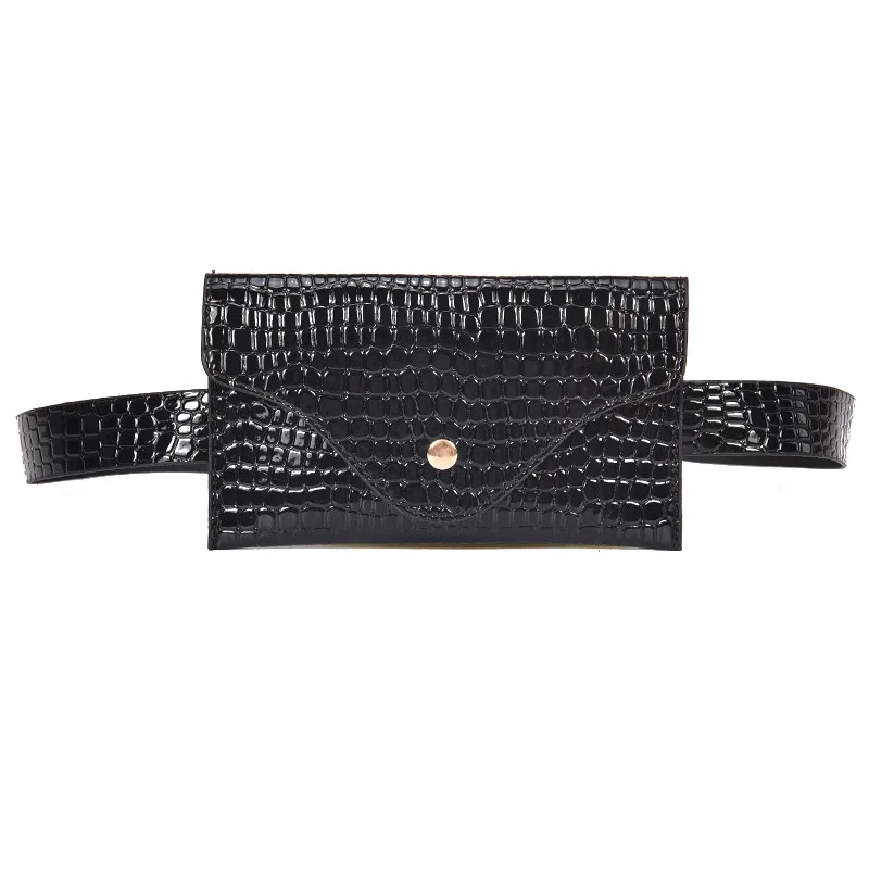 

BONAMIE Vintage Black Crocodile Leather Waist Bag Women Fanny Pack Belt Bag For Girl Female Adjustable Pu Waist Bag Chest Bag