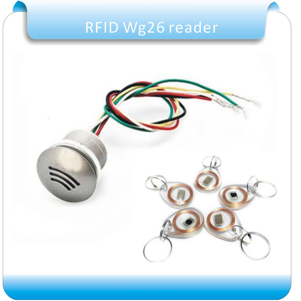 

mini 13.56MHZ frequency WG26 RFID reader for RFID access control Rreader +5pcs crystal keyfobs