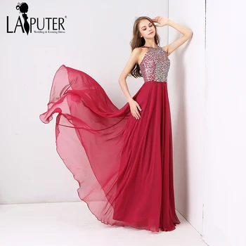 

LAIPUTER Custom Made New Hot Sale Hot Pink Colorful Crystal Amazing Chiffon Long Elegant Cheap Evening Prom Dresses 2018 New
