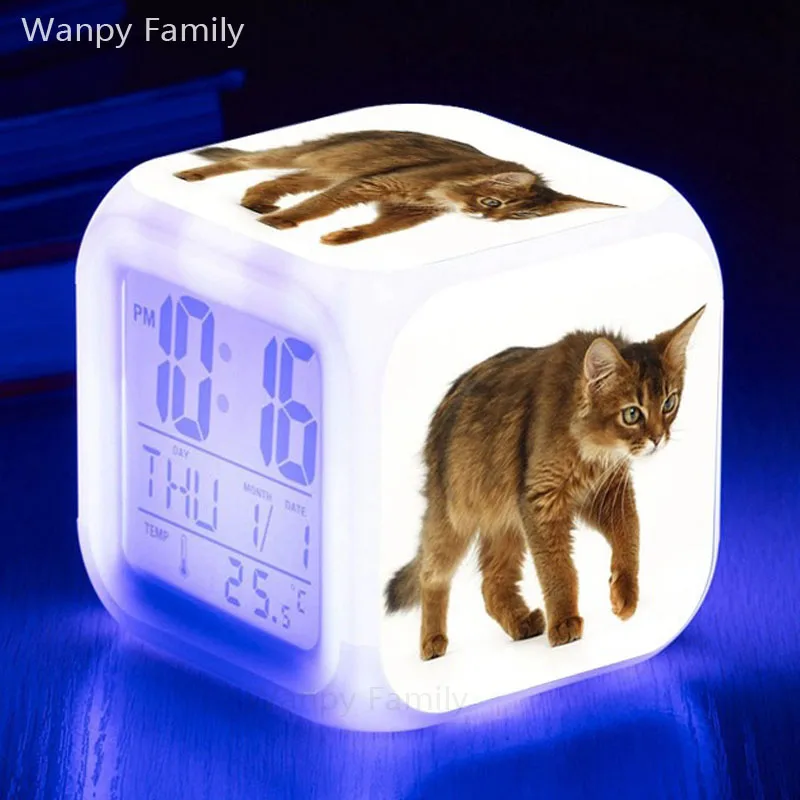 Очень Массажная расческа котенка будильник светодиодный 7 цветов светящийся цифровой будильник для детской комнаты настольные цвета меняющие сенсорные световые часы