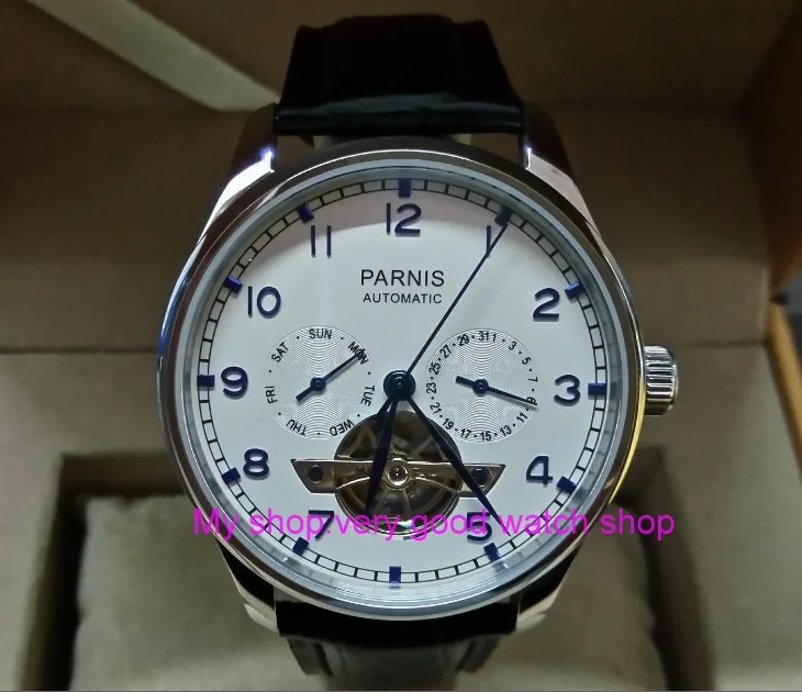 

43mm PARNIS Automatic Self-Wind Mechanical movement men's watche multifunction Auto Date and Automatic week zdgd16a
