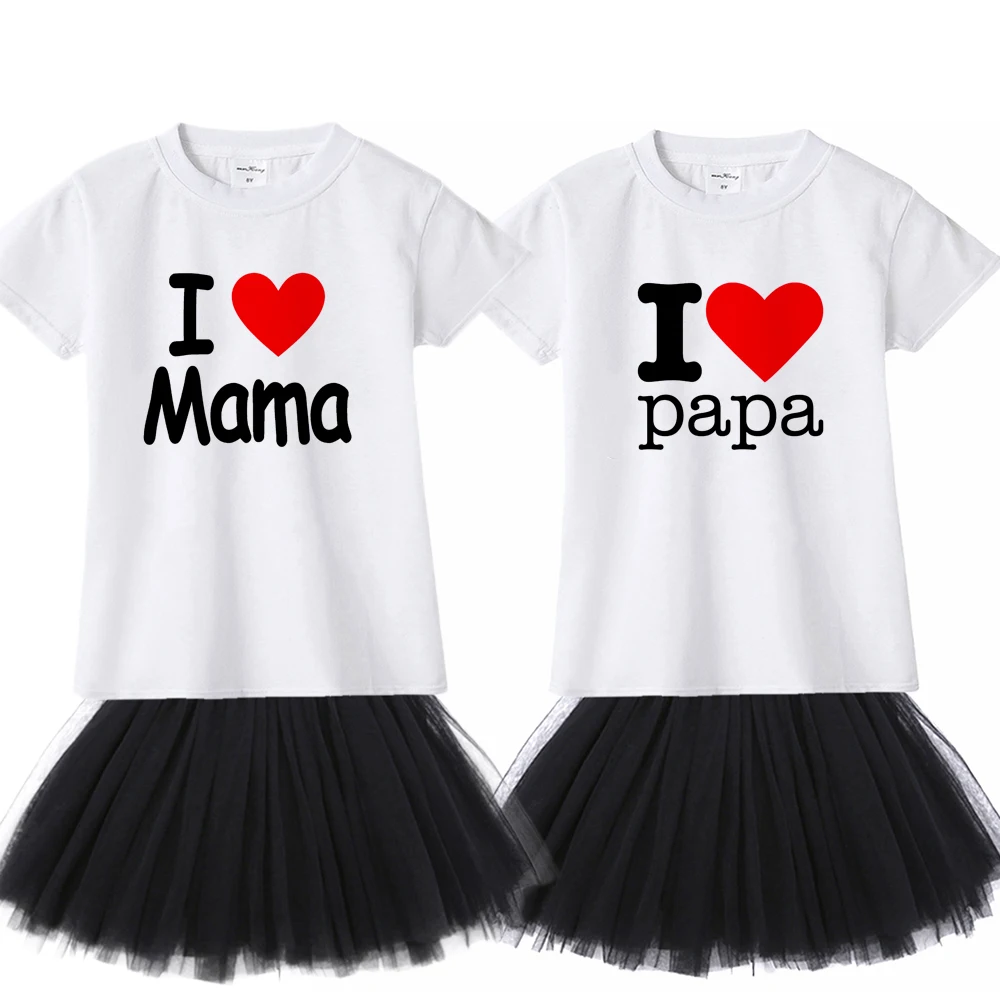 Одежда для маленьких девочек с надписью «I Love Mama& I Love Papa» повседневные топы для сестер+ юбка-пачка комплект из 2 предметов, летний комплект одежды для девочек - Цвет: KE90QTKE91QT-