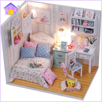 

DIY Building Dollhouse with Furnitures LED LIGHT Dust Cover Creative Puzzle Toy for Children Miniature Assembly Doll House Model