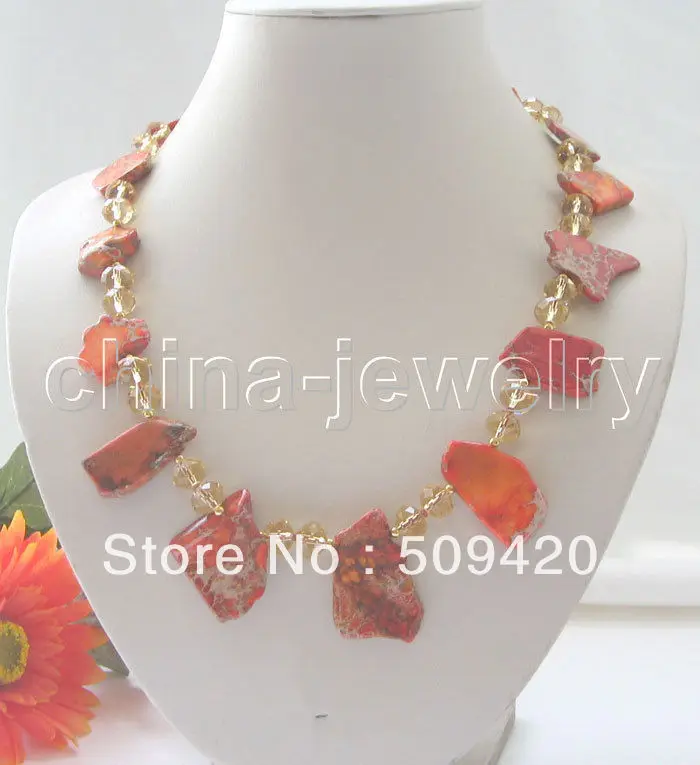 

Free Shipping >>>>>Beautiful 22" orange turquoise and crystal necklace #@