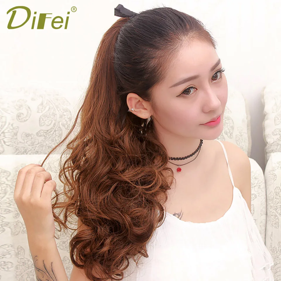 DIFEI Long Wave Curly Ponytail Hair 3 Colors High Temperature Fiber