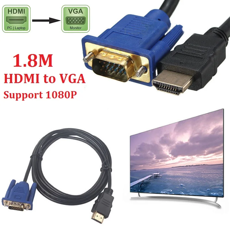1080P HD HDMI мужчина к VGA Мужской видео конвертер Кабель адаптер Шнур для HDTV| |