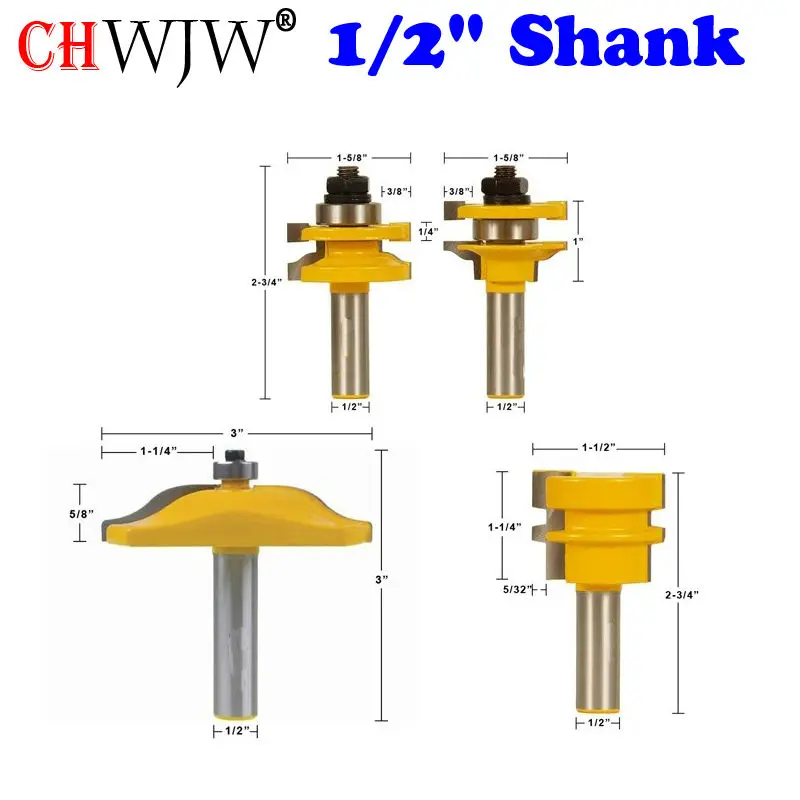 Rail & Stile Cabinet Door Router Bit Set 4 Bit Ogee -1/2 Shank door knife Woodworking cutter Tenon Cutter for Woodworking Tools