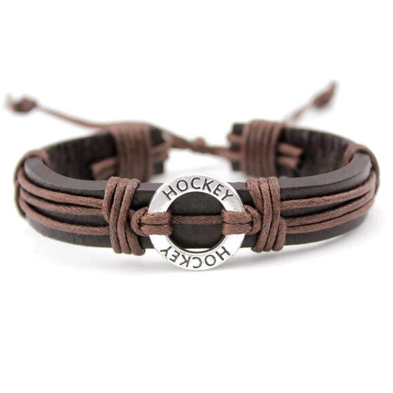 

Field Ice Hockey Football Soccer Softball Volleyball Lacrosse Basketball Charm Leather Bracelets Women Men Unisex Jewelry Gift