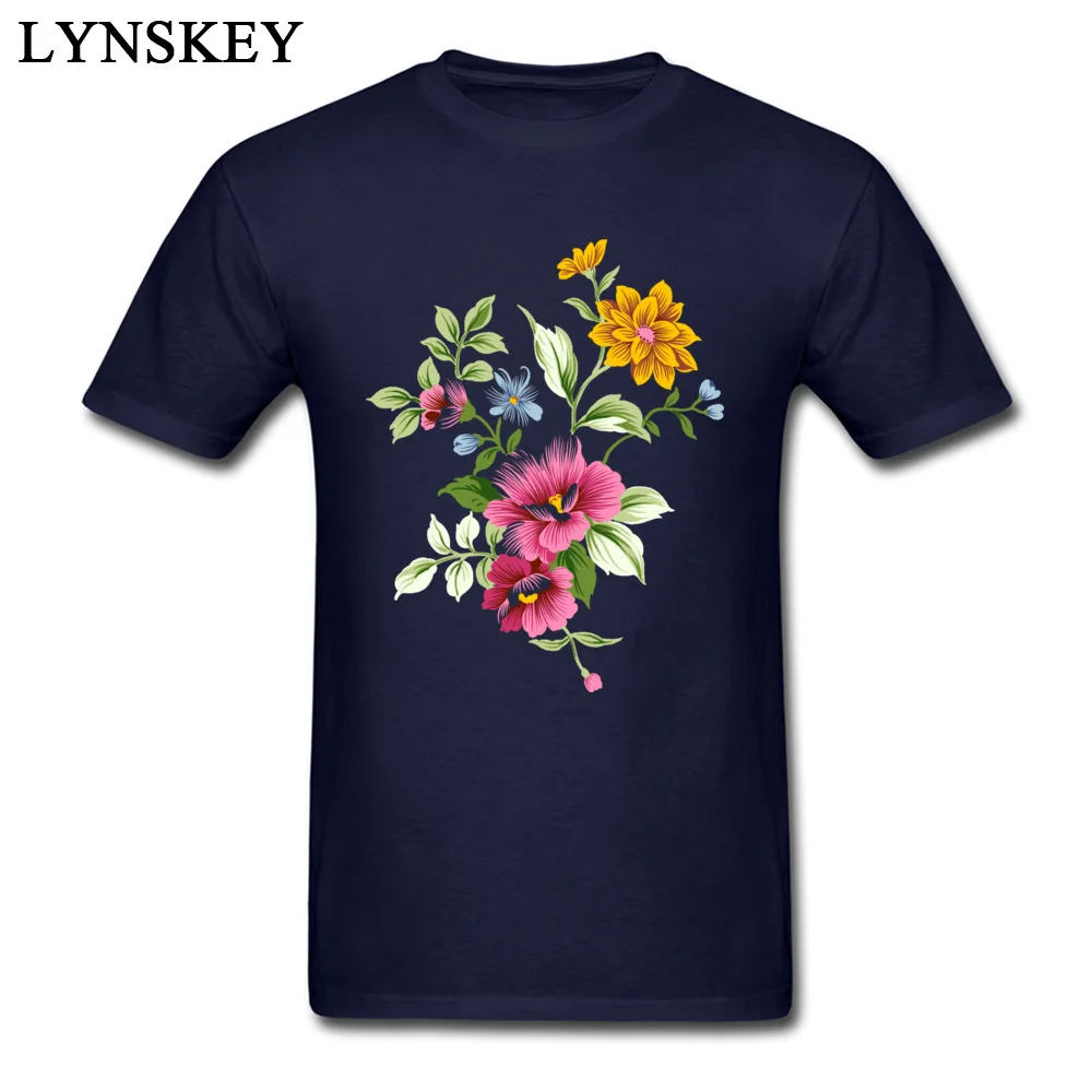 Family Tops Shirt Discount O Neck Short Sleeve 4-2-abstract-flower-picture 100% Cotton Mens T-Shirt Casual Summer Tee-Shirts navy