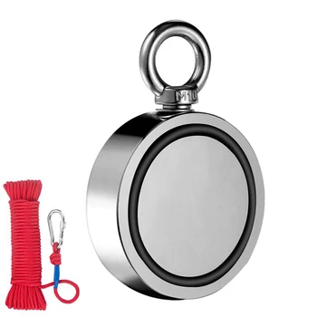 

Super sell-420Kg Double-Sided Round Neodymium Fishing Magnet 75Mm Super Neodymium Magnet With Eyebolt With 20M Rope Button For M