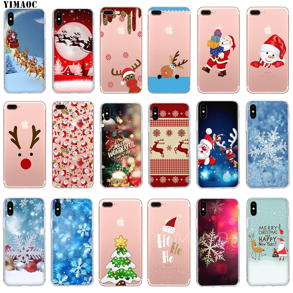 

YIMAOC Christmas happy new year Soft TPU Silicone Case Cover for iPhone 8 7 6 6S Plus 5 5S SE X XS Max XR Silicone Shell Cases