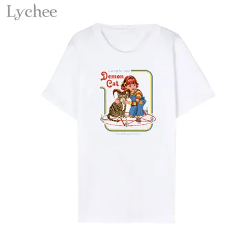 

Lychee Harajuku Letter Cartoon Print Women T Shirt Casual O-Neck Short Sleeve Simple White T Shirt Tee Top Female