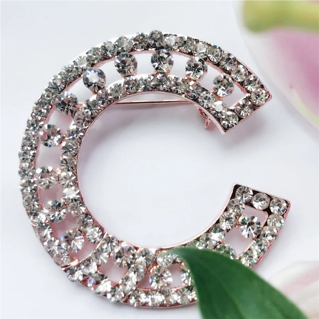 Sparkly Full Rhinestone C Letter Brooch Hijab Pins Broche For Women Men