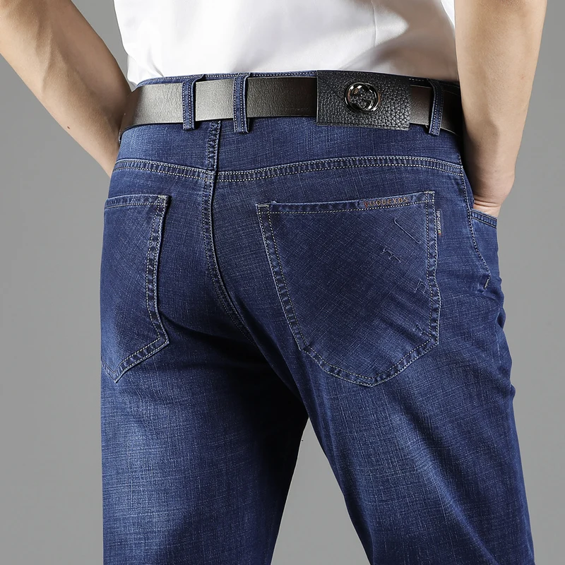 

Spring Summer Famous Brand Straight Jeans Men Cotton Stretch Denim Pants Men Overalls High Quality Business Design Mens Jeans