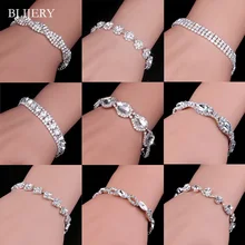 

BLIJERY Luxury Crystal Bracelets For Women Silver Plated Rhinestone Charm Bracelets & Bangles Femme Bridal Wedding Jewelry Gifts