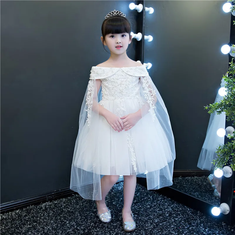 

Elegant White Lace Flower Girl Dress Shoulderless Bead Pageant Girl Wedding Dress Formal Prom Dress First Communion Gowns
