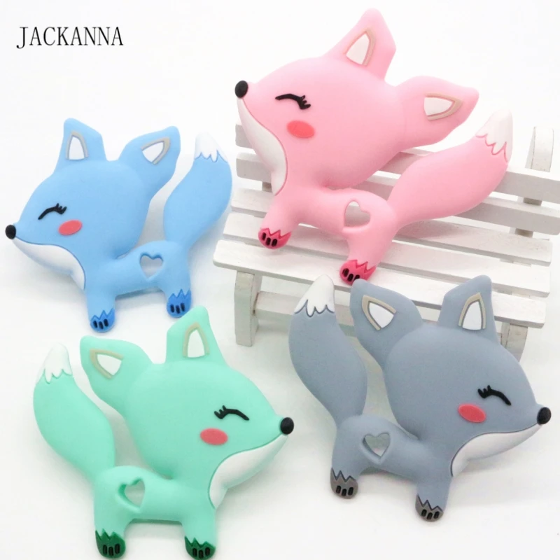 

4PCS Silicone Teethers Fox Baby Teethers Teething Necklace Pendant Soft Silicone Beads Babe Chewing Toy Bijtring Toys BPA Free