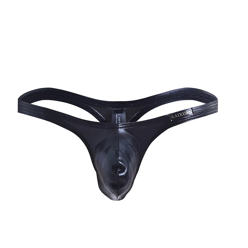 

Men's Club Sexy Underwear G-strings Wet Look Briefs Large Pouch Pants Faux Leather Low Waist Underpants Panties