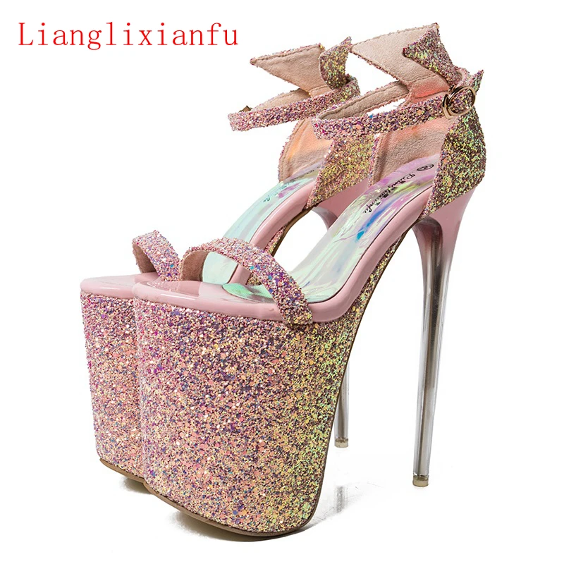 

LiangLiXianFu Fashion Summer Ultra High Heel Sandals 20cm Sexy Stripper Shoes Party Shoes Gladiator Platform Sandals 18526