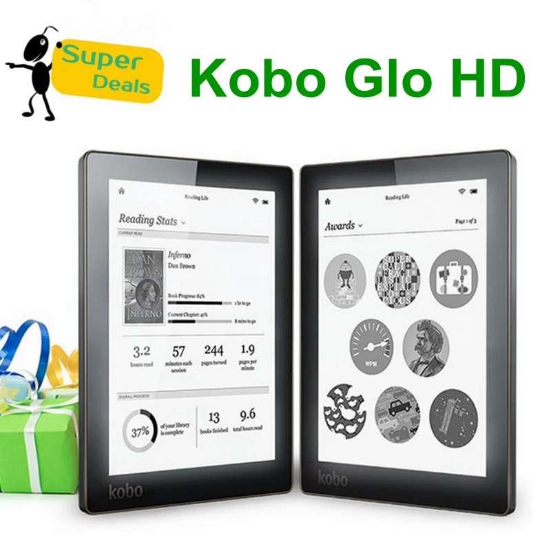 New 6" Kobo Glo HD 4GB Wi Fi Touchscreen PDF TXT Backlight Ink Ebook