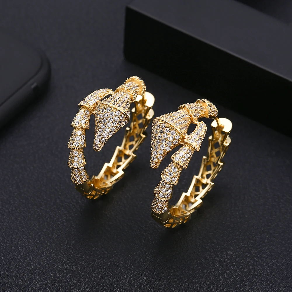 

janekellytrendy Geometric bamboo Hoop Earrings For Women Accessories Full Cubic Zirconia Earrings Jewelry pendientes mujer moda