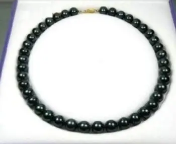 

free shipping Noble jewelry Exquisite 9-10 mm black Tahitian AAA++ Pearl Necklace 18"