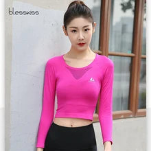 BLESSKISS сетчатая открытая балетная рубашка, спортивный топ, женская футболка для йоги, фитнеса, одежда с длинным рукавом, для бега, спортзала, рубашки, спортивная одежда