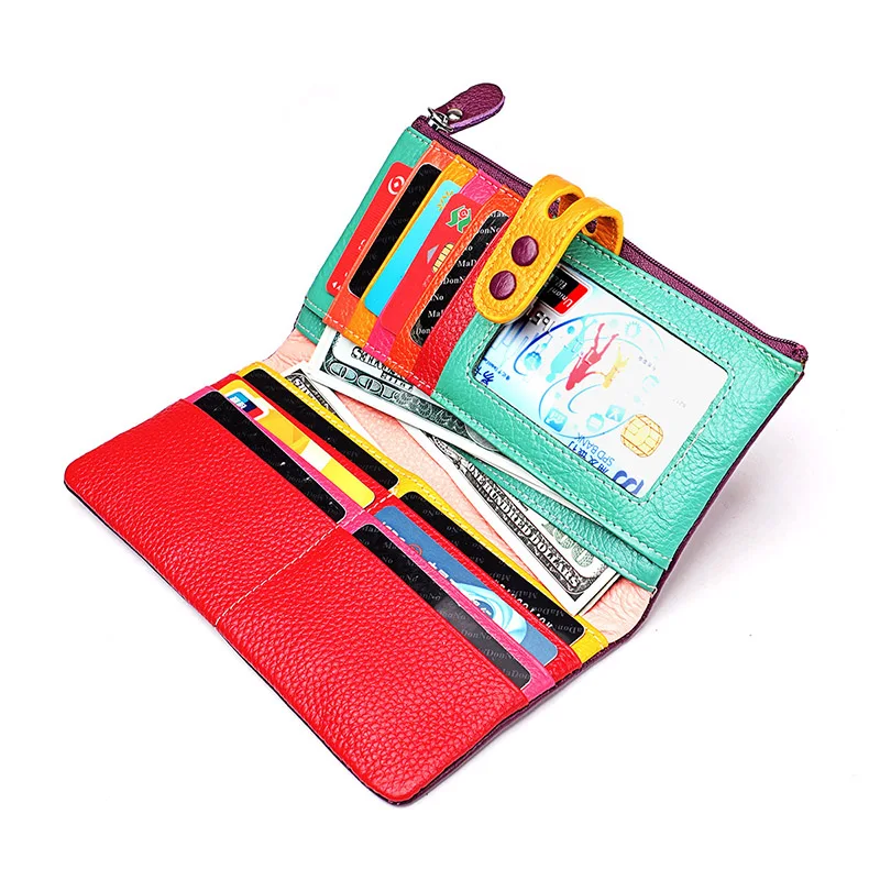 CICICUFF Модный женский кошелек из натуральной кожи, длинный клатч, Дамский кошелек с карманом на молнии, цветной женский кошелек для телефона