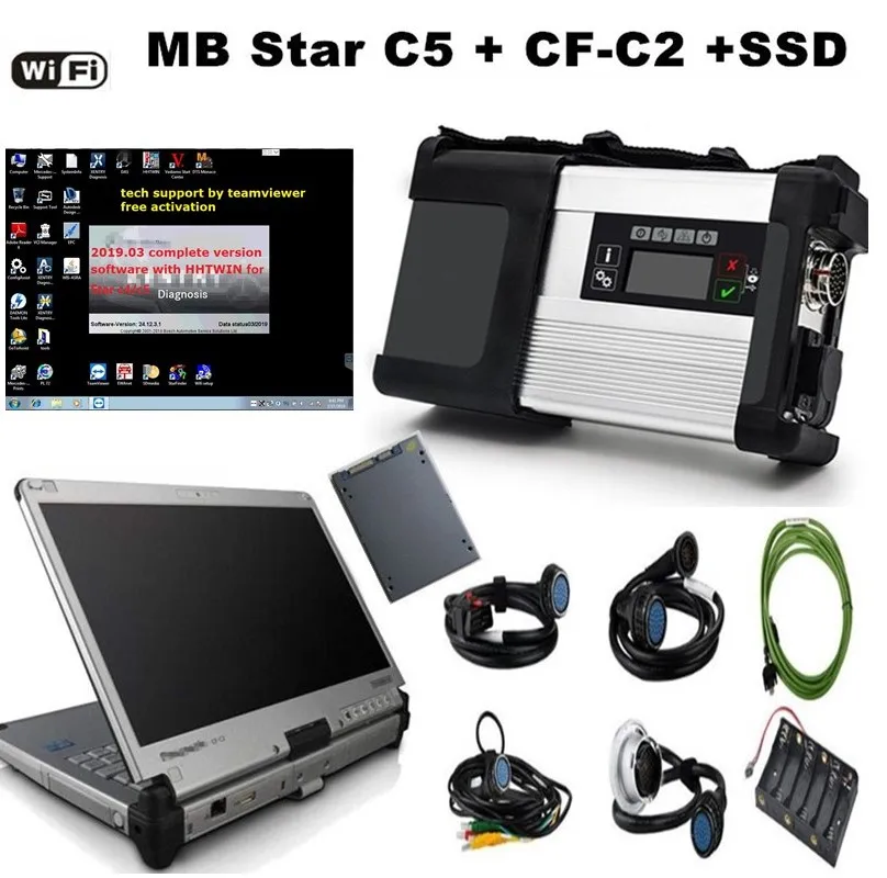 

MB star C5 car diagnostic tool latest 2019.09 software and SD connector C5 support WIFI and I5/4g Panasonic CF-C2 CF C2 Laptop