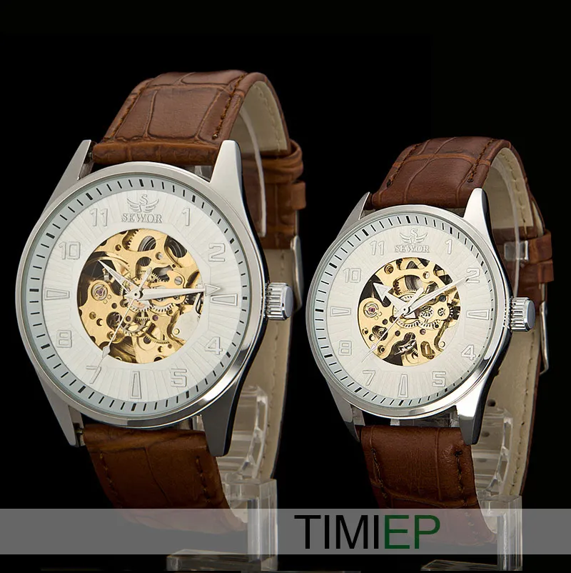 Новая мода пары часы Скелет Прозрачный авто механические кожаные часы группа для любителей наручных часов* 2 для мужчин и женщин