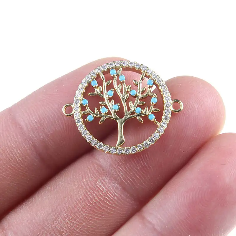 

Wholesale Zircon Tree Of Life Connector Charms Copper Casting Jewelry DIY Making Bracelet Necklace For Women Fashion Gifts