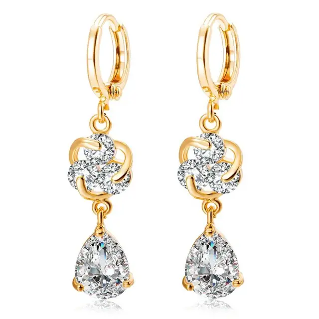 Women Por Beautiful Drop Earrings 2017 Fashion Las Flower Women Por Beautiful Drop Earrings 2017 Fashion Las Flower Water Droplets Zircon Earring Jewelry