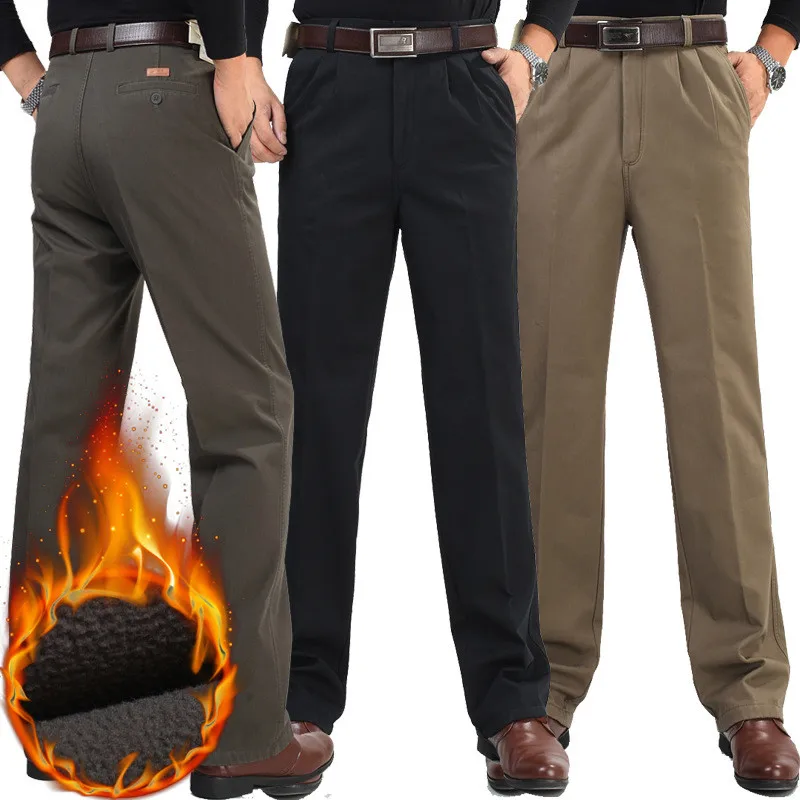 Winter Casual Pants Men Plus Velvet Thickening Men's High Waist Loose