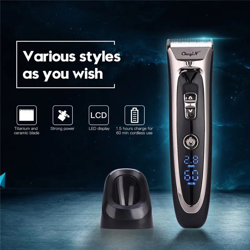 Online Hohe Präzision Professional Hair Clipper Titan Keramik Klinge Wiederaufladbare Haar Trimmer LED Elektrische Haar Schneiden Maschine P34