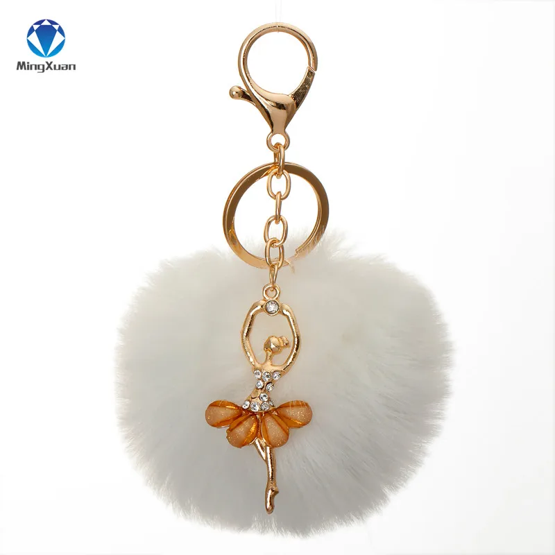 Помпон porte clef pompom de fourrure, цветные брелки из искусственного меха, пушистые Брелоки для ключей, балерина, помпон для девочек, брелок llavero