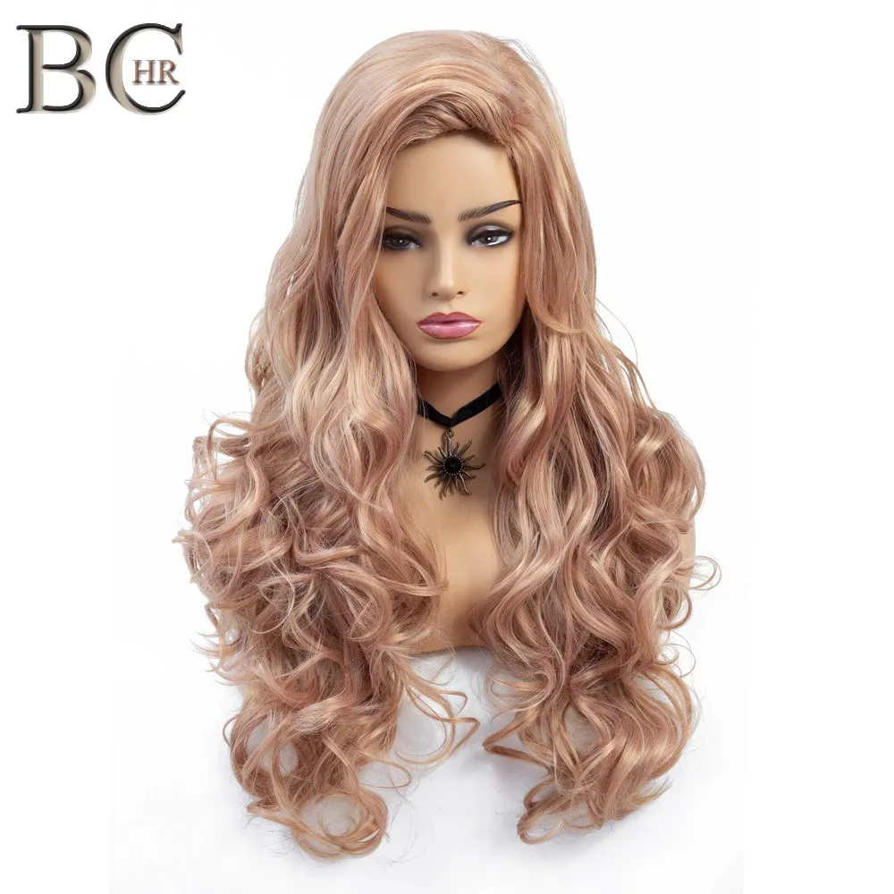 BCHR длинные волнистые синтетические парики для женщин, цвета розового золота, парики 22 дюйма, высокотемпературный волоконный бесклеевой парик для косплея