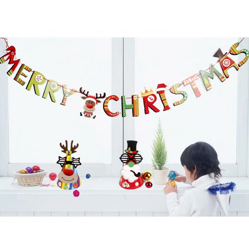 

2019 Home Decorations For Christmas Craft Garland Banner New Year Party Xmas Decoration Santa Claus Happy New Year Decor