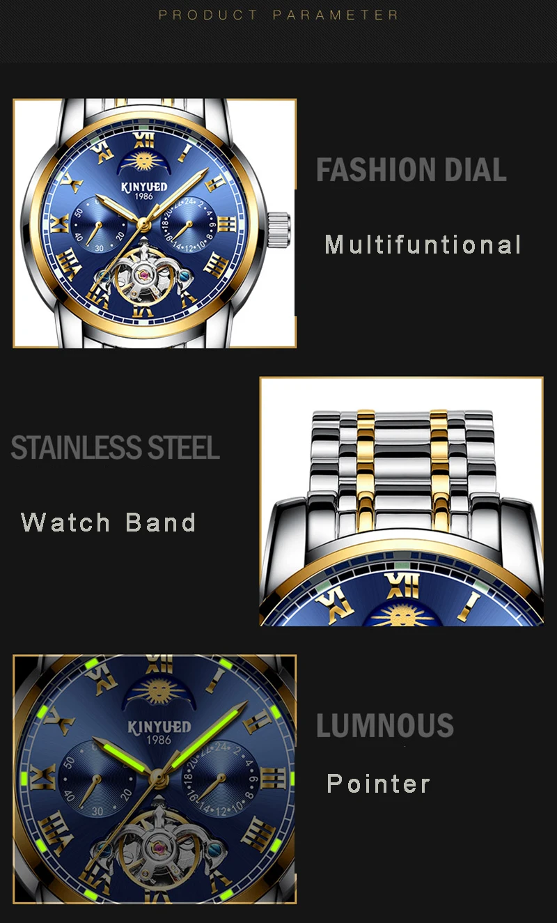 Original Top Brand Mens Business Watches Luminous Hands Skeleton Tourbillon Automatic Watch Mechanical Moon Phase Montre Homme (8)