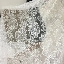 1 ярд тонкой прозрачной блестки тюль кружева ткань с большим цветком листьев для свадебных платьев, белое свадебное платье свадебная ткань по двору