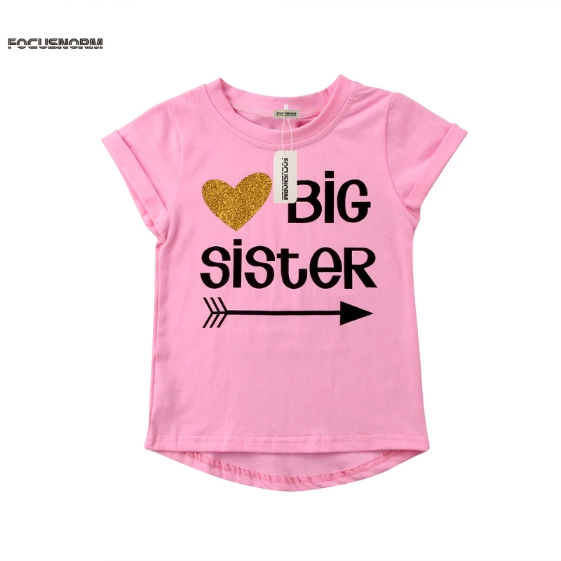 

Newborn Baby Kids Famliy Matching Suit Big Sister T-shirt Little Sister Romper Pink