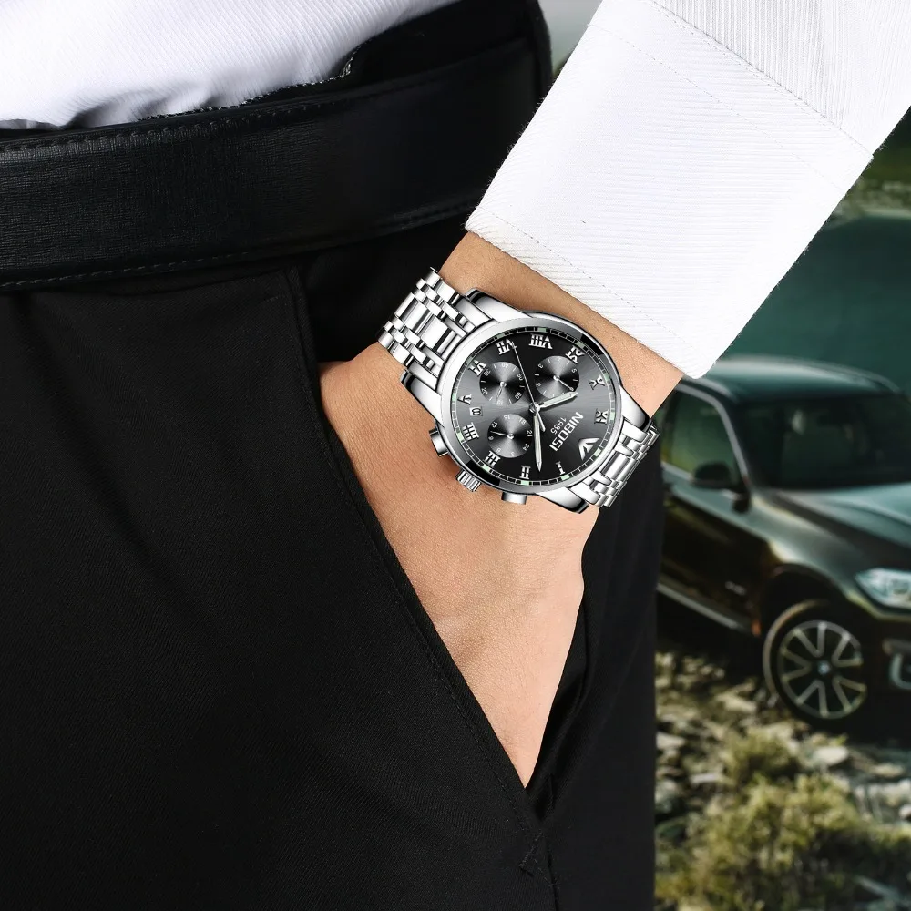NIBOSI Relojes Hombre мужские часы Топ бренд класса люкс полностью стальные бизнес Кварцевые часы мужские военные спортивные водонепроницаемые часы