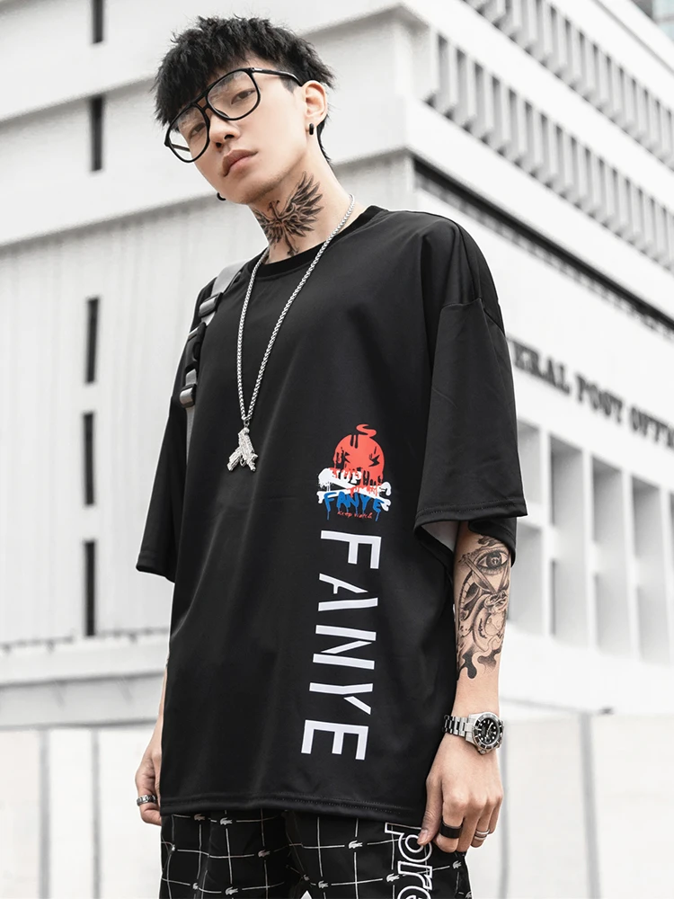 Dark Icon Printed Hipster T shirt Men Round Neck Off Shoulder Street Men's Tshirts Cotton Casual