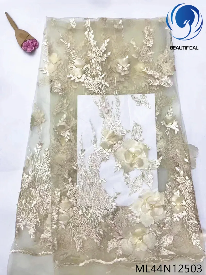 

BEAUTIFICAL beads lace fabric materials 3d handmade lace fabric 3d laces african fabrics 3d laces 2019 best quality ML44N125