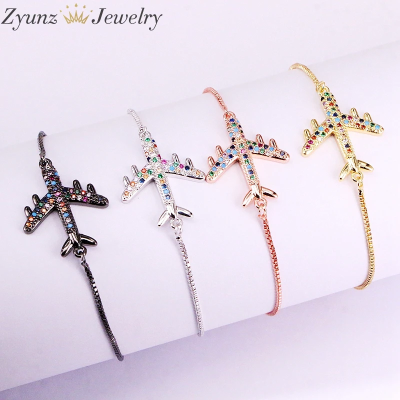 

10PCS, Rainbow CZ Adjustable Chain Multi Gold Color Bracelets Plane Shape Bracelet Micro Cubic Zirconia Charm Women Jewelry