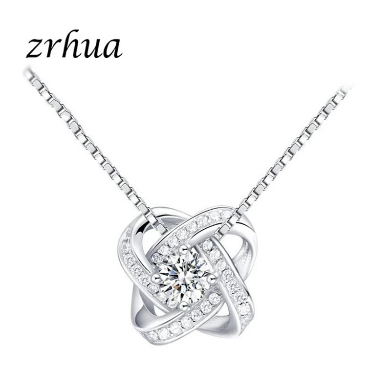 ZRHUA Original 925 Sterling Silver Jewelry Sets Personalized Pendant Necklace Earrings Set for Women Female CZ Christmas Gift