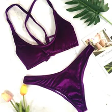 Женский пуш-ап бюстгальтер с мягкими чашечками комплект бикини бархатный купальник женский купальник с открытой спиной купальный костюм Пляжная одежда