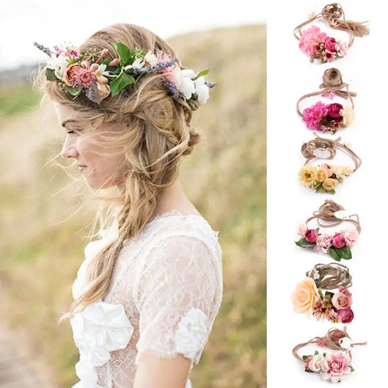 

Women Girl Boho Flower Floral Hairband Headband Wreath Party Bride Wedding Beach