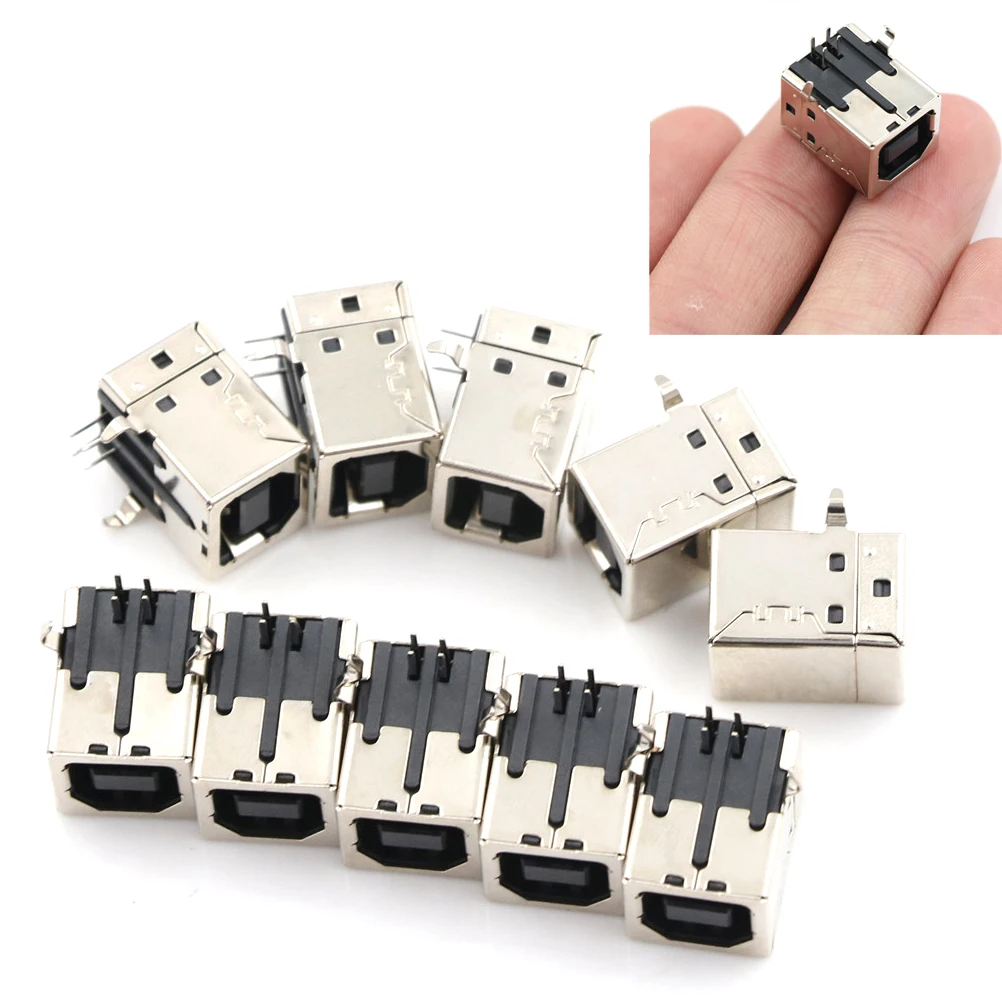 10Pcs  USB 2.0 Jack Female Type-B Port 4-Pin Right Angle PCB DIP Jack Socket Electronic Parts