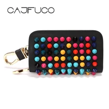 CAJIFUCO многоцветная заклепки Key Holder моды ключа автомобиля кошелек Для женщин шипованных монета Purese натуральная кожа экономка брелок