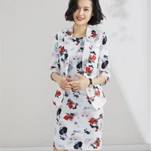 Модные женские Платья с цветочным принтом, костюмы для женщин, деловые костюмы, комплекты из блейзера и пиджака, элегантная офисная форма, стили